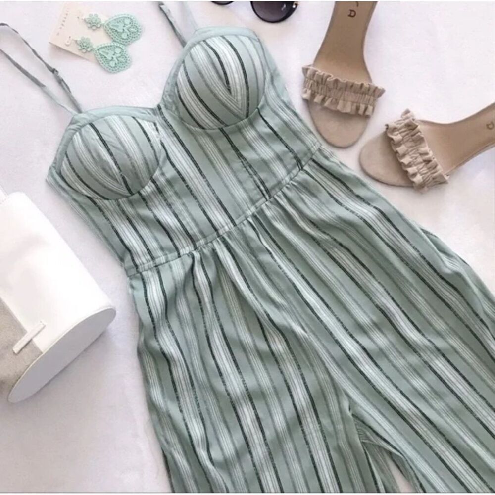 BAND OF GYPSIES, URBAN OUTFITTERS | Green Jumpsuit Stripe Corset Bodice | Medium
